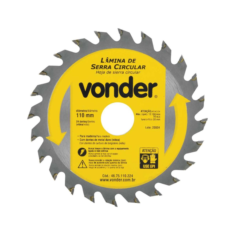 Lâmina para Serra Circular 110mm 24 dentes 46.75.110.224 Vonder