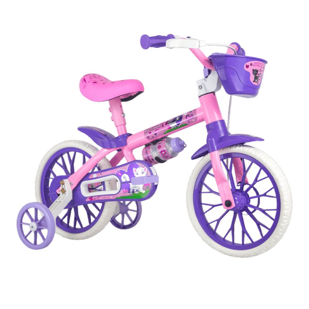 Bicicleta Aro 12 Infantil Cat PU Rosa/Roxo Nathor