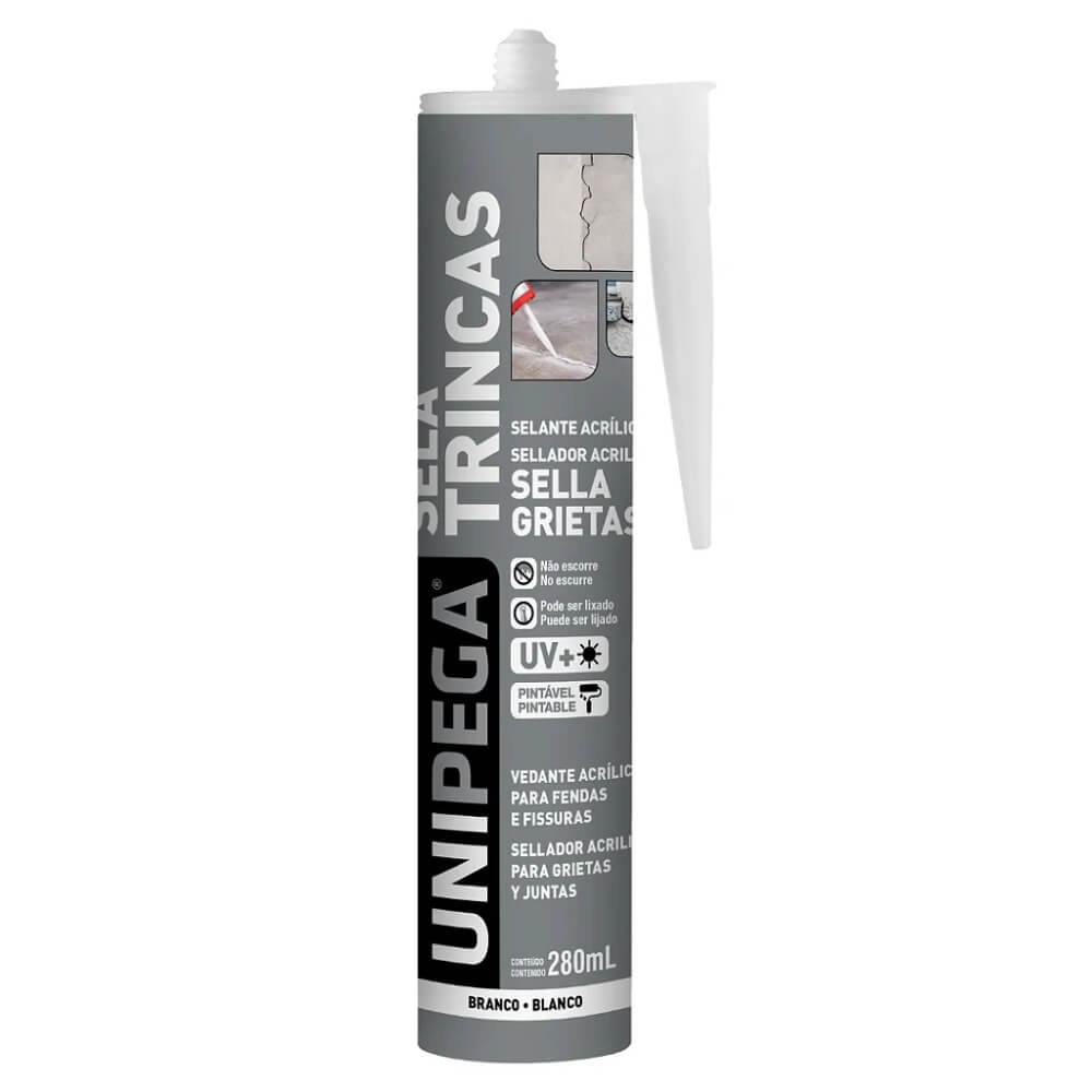 Selante Acrílico Sela Trincas Cartucho 280ml Branco Unipega