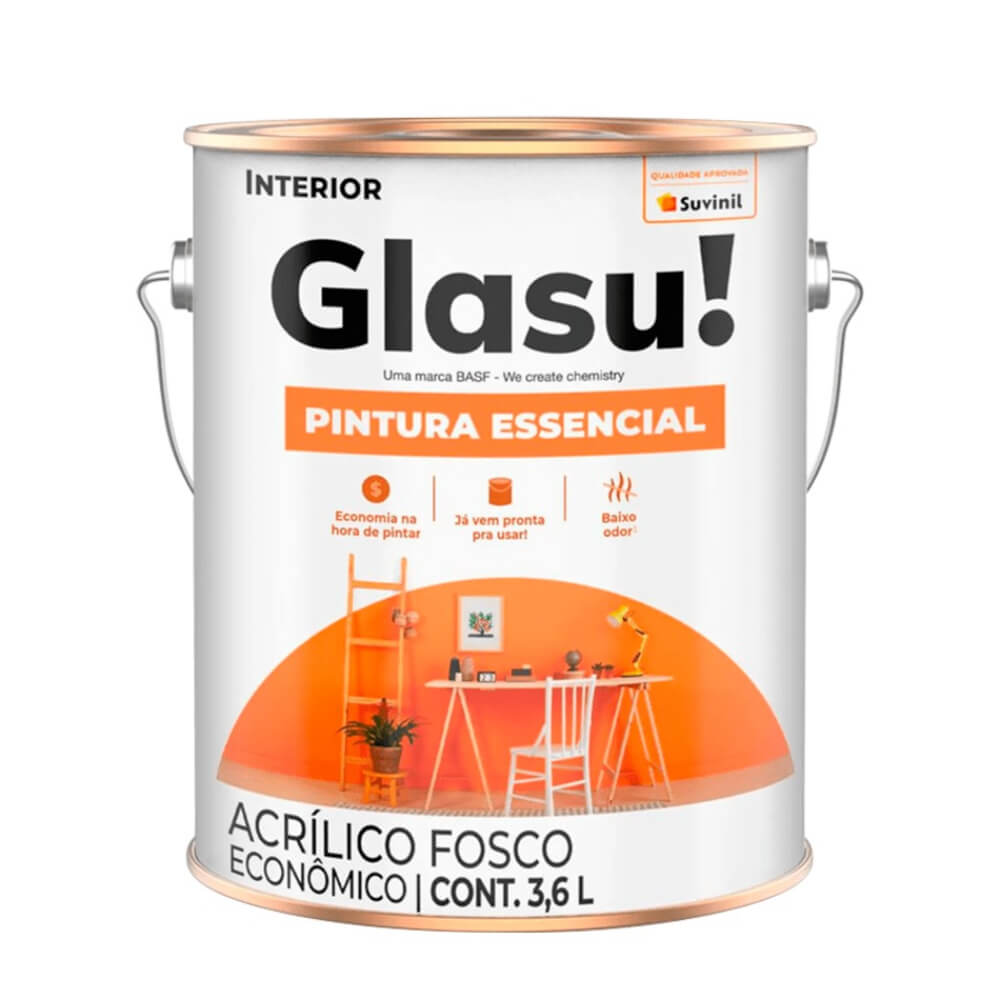 Tinta Pintura Essencial Acrílico Glasu! Fosco Branco Neve Galão 3,6L Suvinil