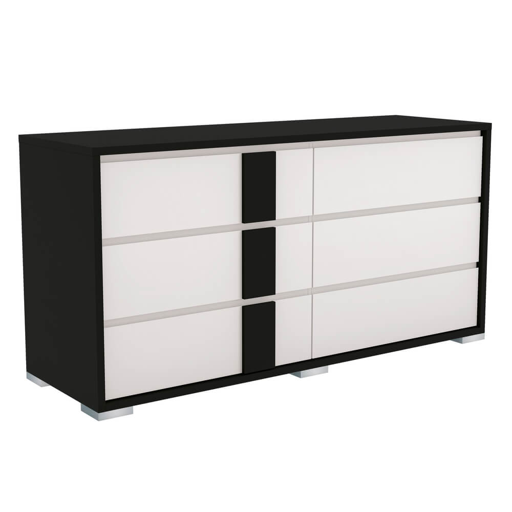 Cômoda 6 Gavetas Montado Preto/Branco EX471 Kappesberg
