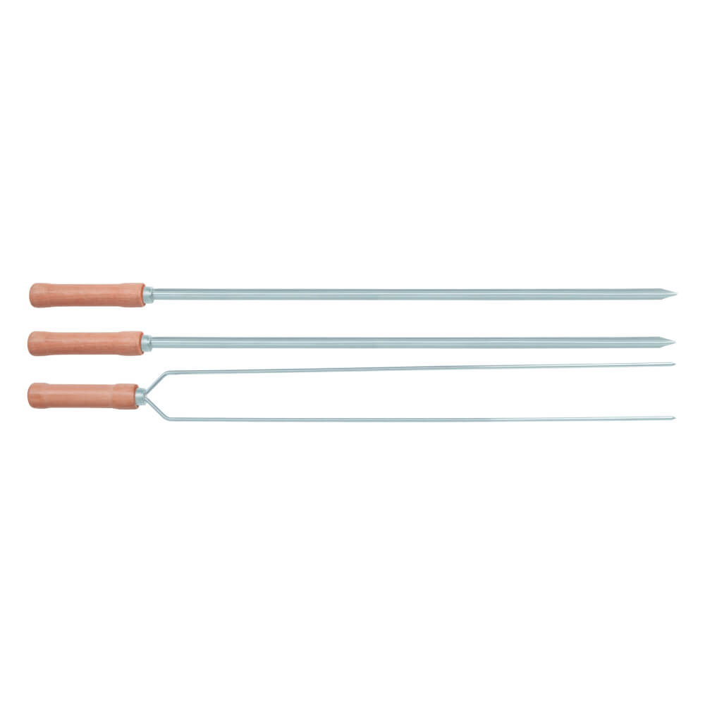 Kit Espetos Mor 3 peças 85cm: resistência e praticidade para churrasco perfeito. Ideal para assar com precisão, duráveis e fáceis de limpar.