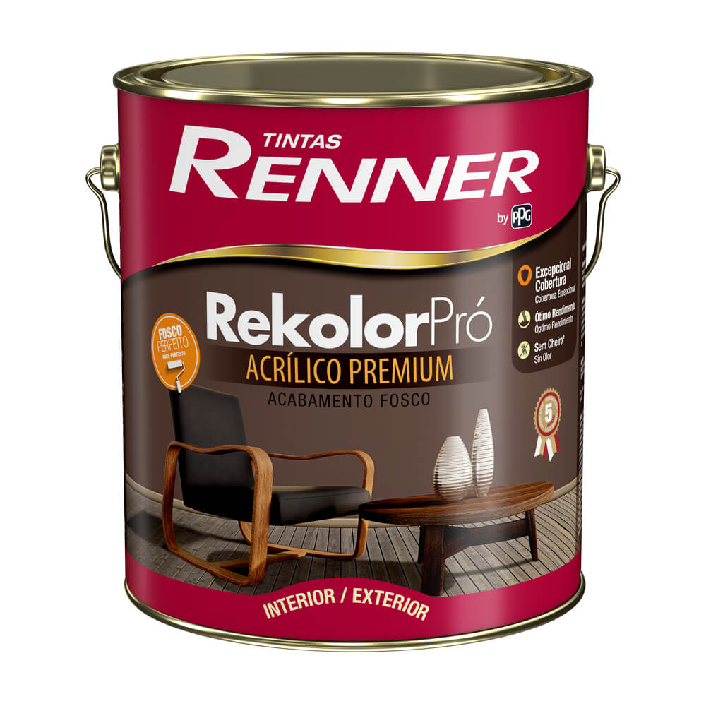 Tinta Rekolor Pró Acrílico Fosco Branco Galão 3,6L 3700 Renner