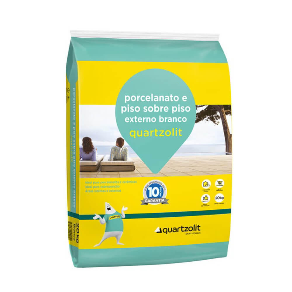 Argamassa Porcelanato e Piso sobre Piso 20kg Externo Branco Quartzoli