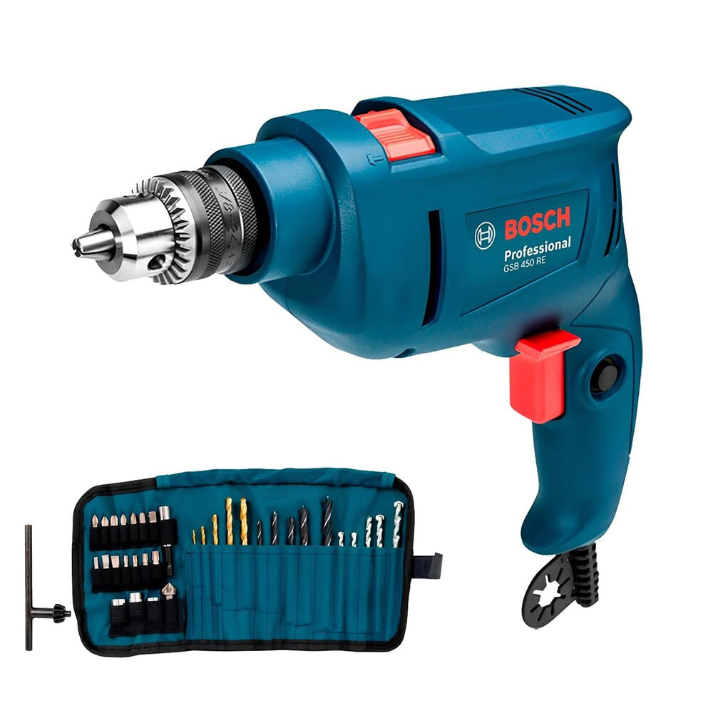 Kit Furadeira de impacto 450W GSB 450 RE + Jogo de Ferramentas X-Line 34 peças Bosch